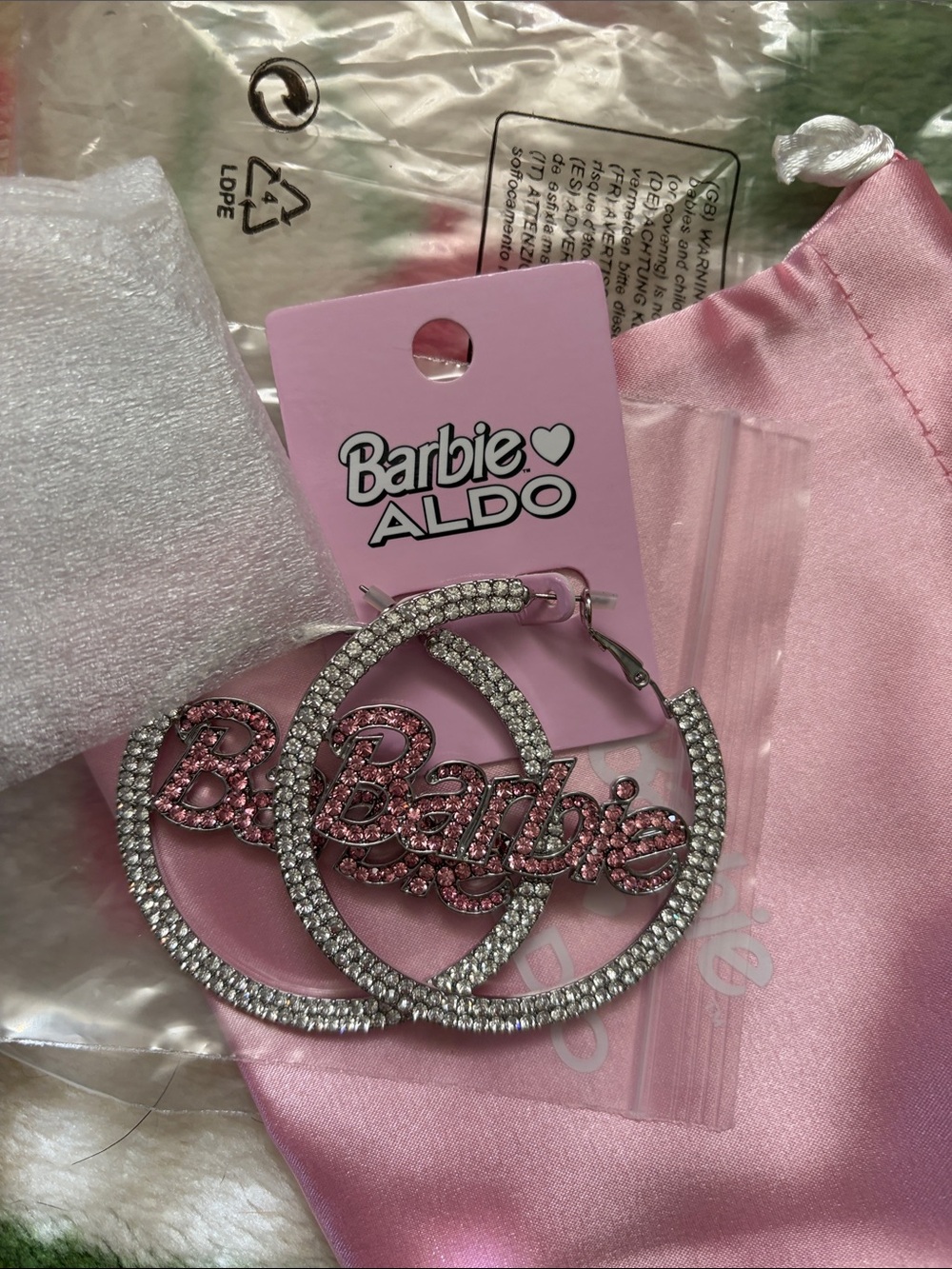 ALDO Barbie Pink Rhinestone Hoop Earrings - Picture 2 of 3